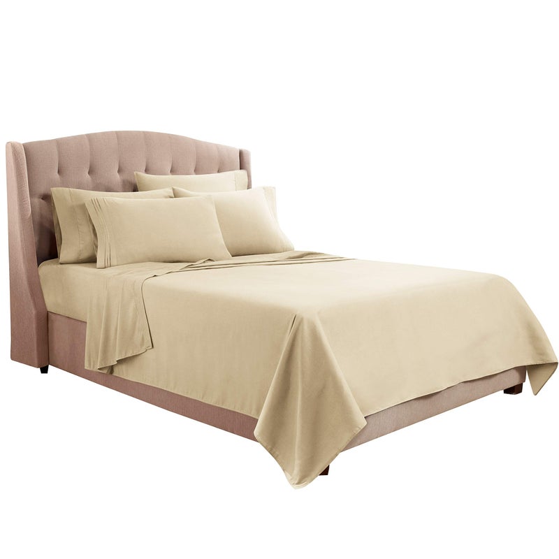 Clara Clark Cal King Sheets, 6 Piece Set - Hotel Luxury Sheets for Cal King Size Bed, Super Soft Bedding Set, Cal King Size, Beige Cream - Image 4